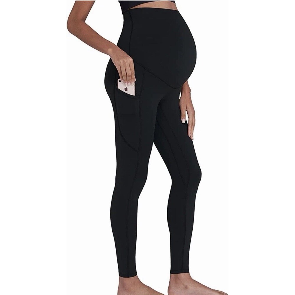 Enerful Women's Maternity Leggings Yoga Pants Pockets navy size XL soft stretch